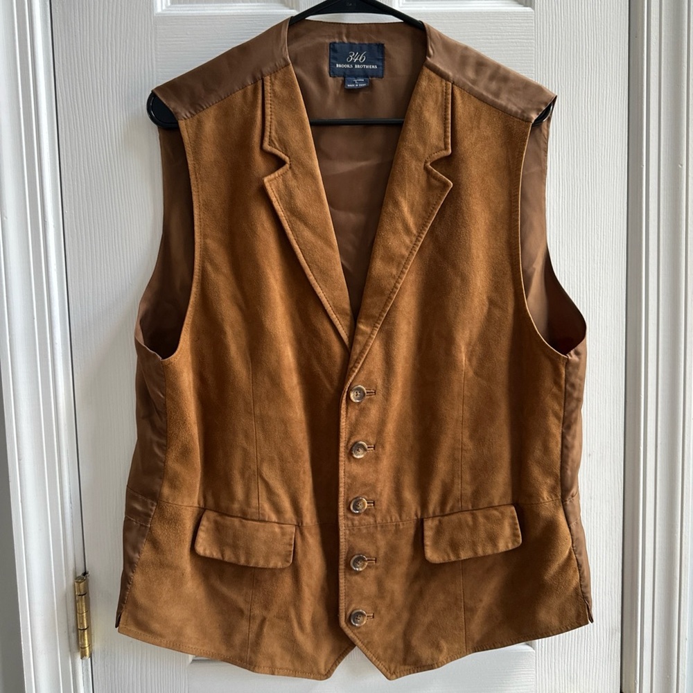 Brooks Brothers 346 Vest Mens Brown Genuine Leather Lined Large